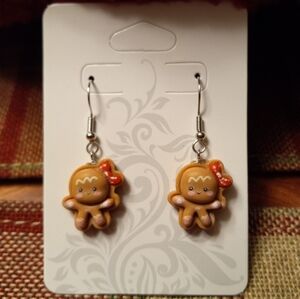 Gingerbread Girl Earrings with Red Bow